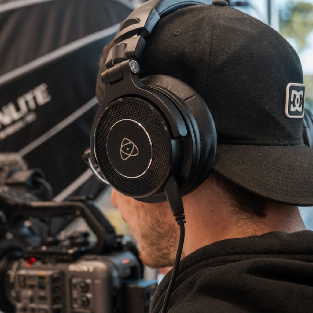 Atomos studiosonic over ear headphones on set